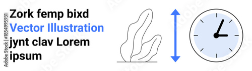 Time tracking, productivity, workflow management, personal growth, scheduling, deadline management. A clock and a growth shape beside upward and downward arrows. Time tracking and productivity