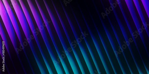 Futuristic abstract gradient textured dark vertical glass grooves. Deep purple and teal vertical light lines on dark surface. Modern elegant cover template, vector illustration.