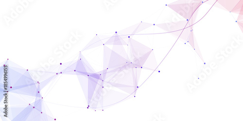 Abstract purple plexus network background with flowing lines. Futuristic technology vector with violet geometric mesh. Science data connection banner with copy space.