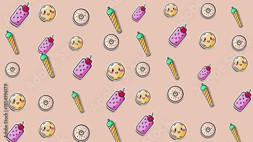 Delightful pattern of donuts, ice cream, and milkshake desserts. Perfect for food blogs, menus, packaging designs, and social media posts.