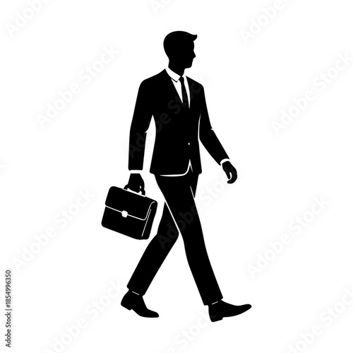 Businessperson Walking with Briefcase – Minimal Black Silhouette Vector