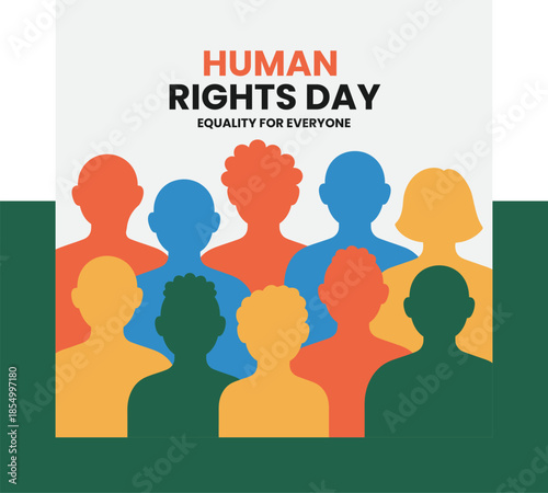 A vibrant illustration depicting silhouettes of diverse people celebrating human rights and the importance of equality for all individuals high-quality professional