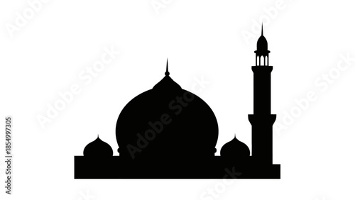 Ramadhan Kareem greetings Silhouette of a mosque with dome and minaret, symbolizing Islamic culture and Ramadan celebrations