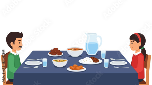 Family enjoying a delicious Iftar meal together during Ramadhan, a time of communal feasting and gratitude