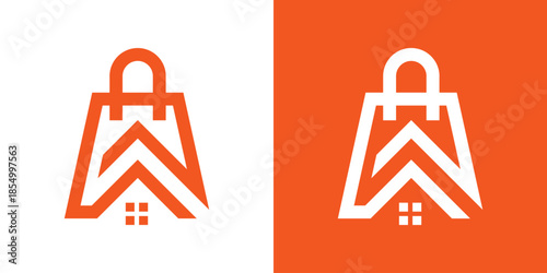 logo combines a shopping bag and a home in a dual-meaning design. The bag symbolizes commerce and convenience, while the house represents comfort and trust, creating a modern identity for retail.