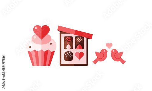 Valentine's day set bundle valentine's day with birds and cake
