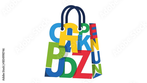 Colorful Shopping Bag with Alphabet Letters Symbolizing Education, Learning, and Literacy