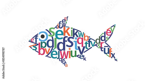 Colorful Fish Silhouette Composed of Letters Creative Visual Concept for Education and Design