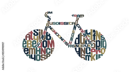 Creative bicycle design with a colorful word cloud A unique art concept for cycling enthusiasts