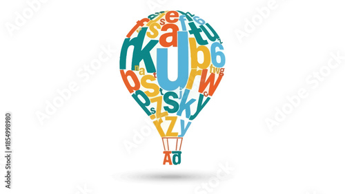 Colorful Hot Air Balloon with Letters and Symbols Design Concept for Creative and Educational Themes