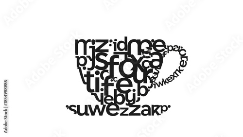 Creative Typography of Coffee Cup A Visual Word Art Design Featuring Coffee-Related Terms