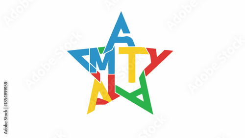 Colorful Star-Shaped Logo Design on White Background with Letters Symbol for Creativity and Teamwork