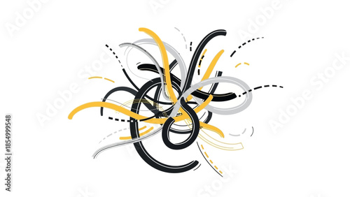 Abstract artistic design featuring intertwined lines in a minimalist style, vibrant colors on white background
