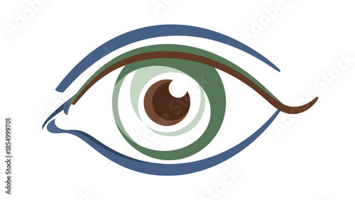 Stylized eye graphic in blue, green, and brown, representing vision and perception
