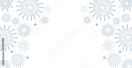Elegant blue fireworks burst and sparkling stars on clean white background, festive celebration illustration for New Year, holiday party, greeting card, luxury event design, minimalist style vector.