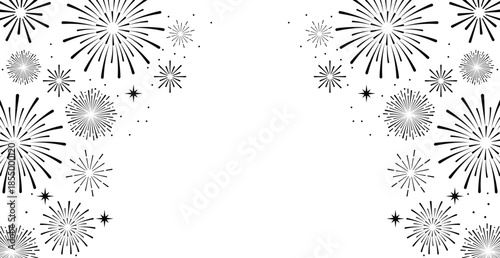 Elegant blue fireworks burst and sparkling stars on clean white background, festive celebration illustration for New Year, holiday party, greeting card, luxury event design, minimalist style vector.