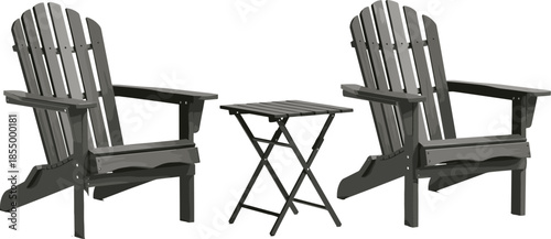 Gray adirondack chairs and small metal table gray furniture outdoor seating patio furniture