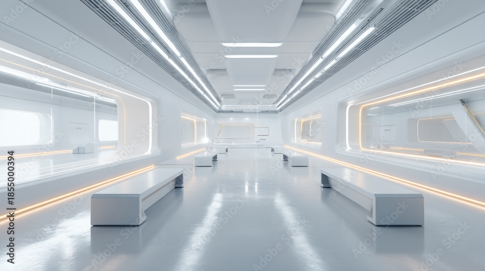 Fototapeta premium Futuristic white interior corridor design