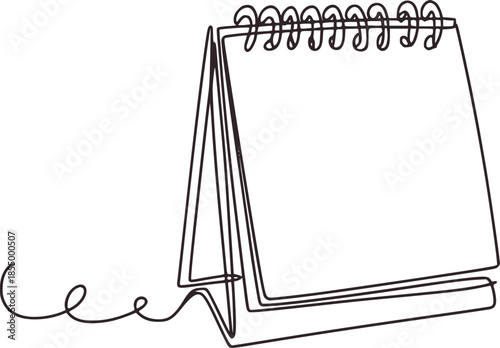 Minimalist black and white line of a standing spiral notepad