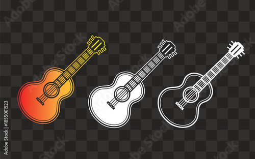 Acoustic Guitar Icon Vector Set