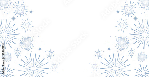 Elegant blue fireworks burst and sparkling stars on clean white background, festive celebration illustration for New Year, holiday party, greeting card, luxury event design, minimalist style vector.