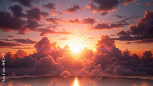 Dramatic Sunset with Orange and Purple Hues Illuminating a Cloudy Sky with Reflections