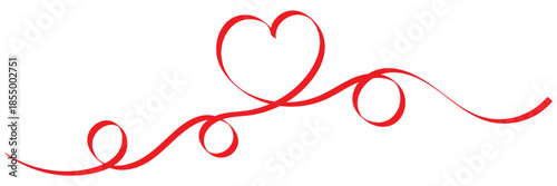 Red continuous line heart love symbol. Elegant red continuous line forming  hearts, symbolizing love, romance, connection, and emotional bond on clean white background.

