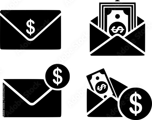 Money icon set. Cash money icon. Dollar bills icon. Vector Illustration.
