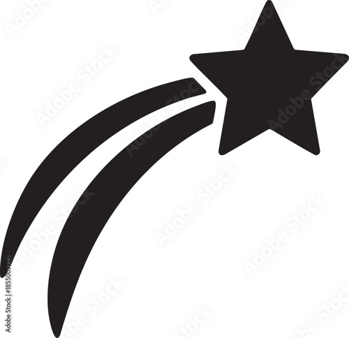 Shooting Star Silhouette Icon With Curved Trail Simple Flat Black Night Sky Symbol Design