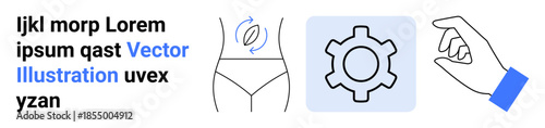Womans waist with circular motion, gear for settings, and hand gesturing precision. Ideal for health, technology, skincare, wellness, process, customization and a simple landing page