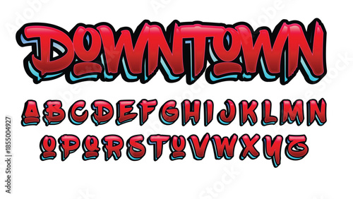 red and blue graffiti tag style isolated letters