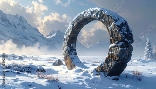 Snowy Landscape with Ancient Stone Circle.