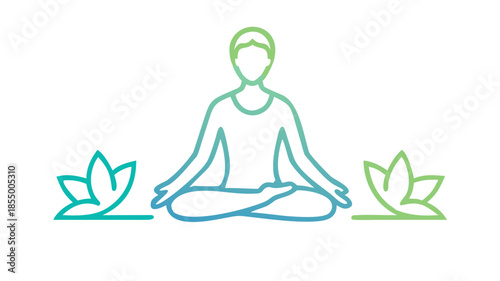 Minimal flat vector icon of a person sitting in lotus meditation pose, clean lines, modern wellness symbol, isolated on white background