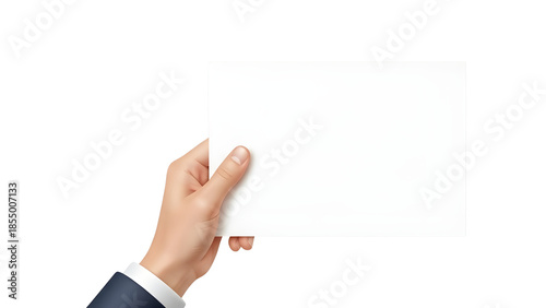 Professional Hand Holding Blank White Horizontal Paper Card Mockup isolated on Transparent Background