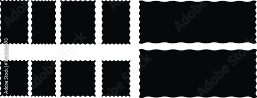 Abstract Black Postage Stamp Border Silhouette Set