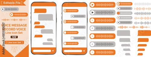Voice message. Record voice note messages players with waveforms, playback controls and durations audio icons. Cell phone UI design, smartphone chat app, podcast interfaces elements
