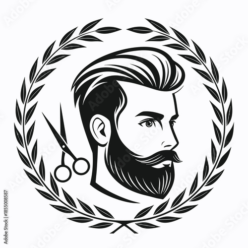 Barber Shop Emblem with Man and Scissors logo
