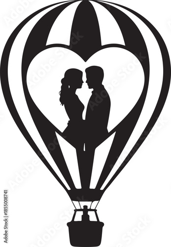 A silhouette of a hot air balloon with the romantic couple element showing the romantic moment