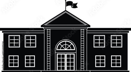 Classical School Building Silhouette Vector Icon, University, College, Government Hall, Education Architecture, Institutional Facade, Knowledge, Learning, Isolated.