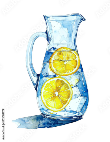 レモン氷水のカラフェ　水彩イラスト