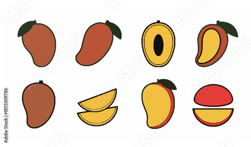 Minimal mango fruit icon vector set isolated on white background for food and UI design