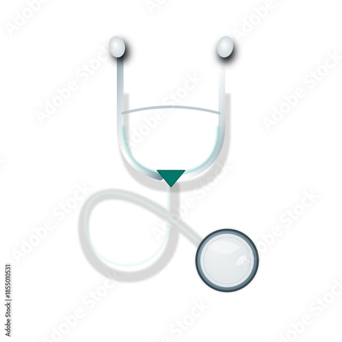 A clean, minimalist graphic illustration of a medical stethoscope with white tubing and a silver chest piece on a white background.