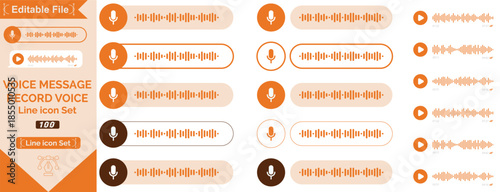 Voice message. Record voice note messages players with waveforms, playback controls and durations audio icons. Cell phone UI design, smartphone chat app, podcast interfaces elements