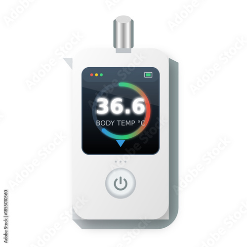 White digital body temperature thermometer displaying 36.6 degrees Celsius.