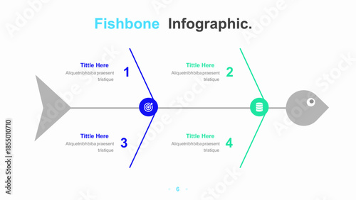 Fishbone diagram. Marketing presentation strategy and business management design information with analysis of plans and reports for vector clients