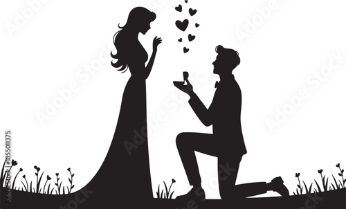 Couple proposal romantic hearts silhouette vector