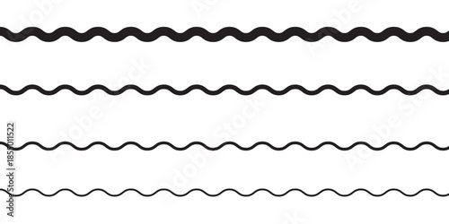 Wave line and wavy zigzag pattern lines. Vector black underlines, Geometric decoration element. smooth end squiggly horizontal, squiggles on white background.