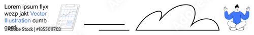 Technology concepts, balanced lifestyle, cloud computing, mindfulness, digital devices, modern communication. Tablet, cloud symbol meditating person. Technology concepts and balanced lifestyle