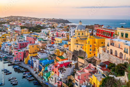 Tableau sur toile Procida, Italy old town skyline in the Mediterranean Sea