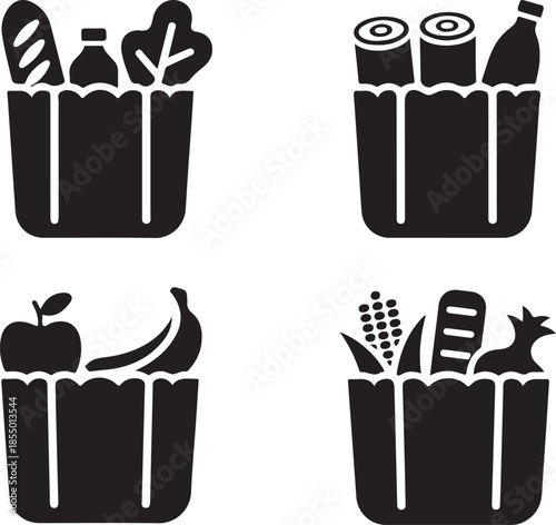 our black silhouettes of grocery bags filled with food items